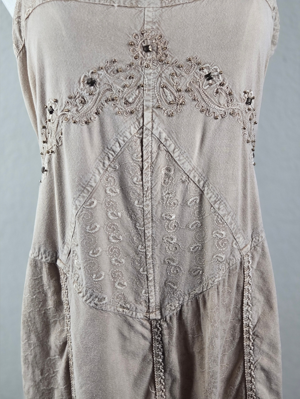 Coline XL Boho Goddess Embroidered Midi Dress Stonewashed Festival Chic Earthy - Picture 9 of 16